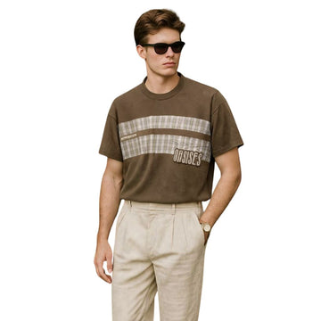 Brown With Check Stripes Oversized T-shirt (A-4209)