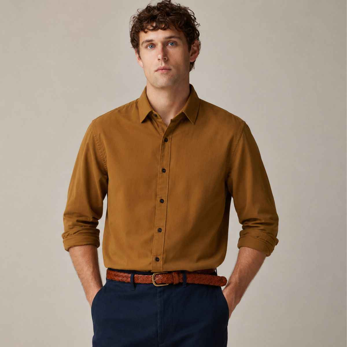 Mustered Color Plain Casual Shirt (A-4415)