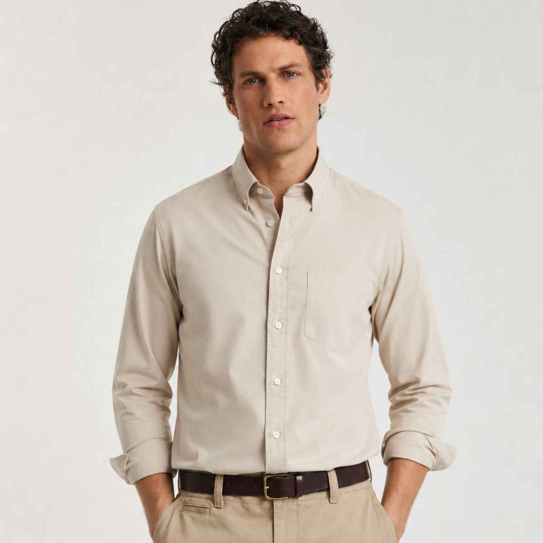 Beige  Color Casual Mens Plain Shirt (A-4418)
