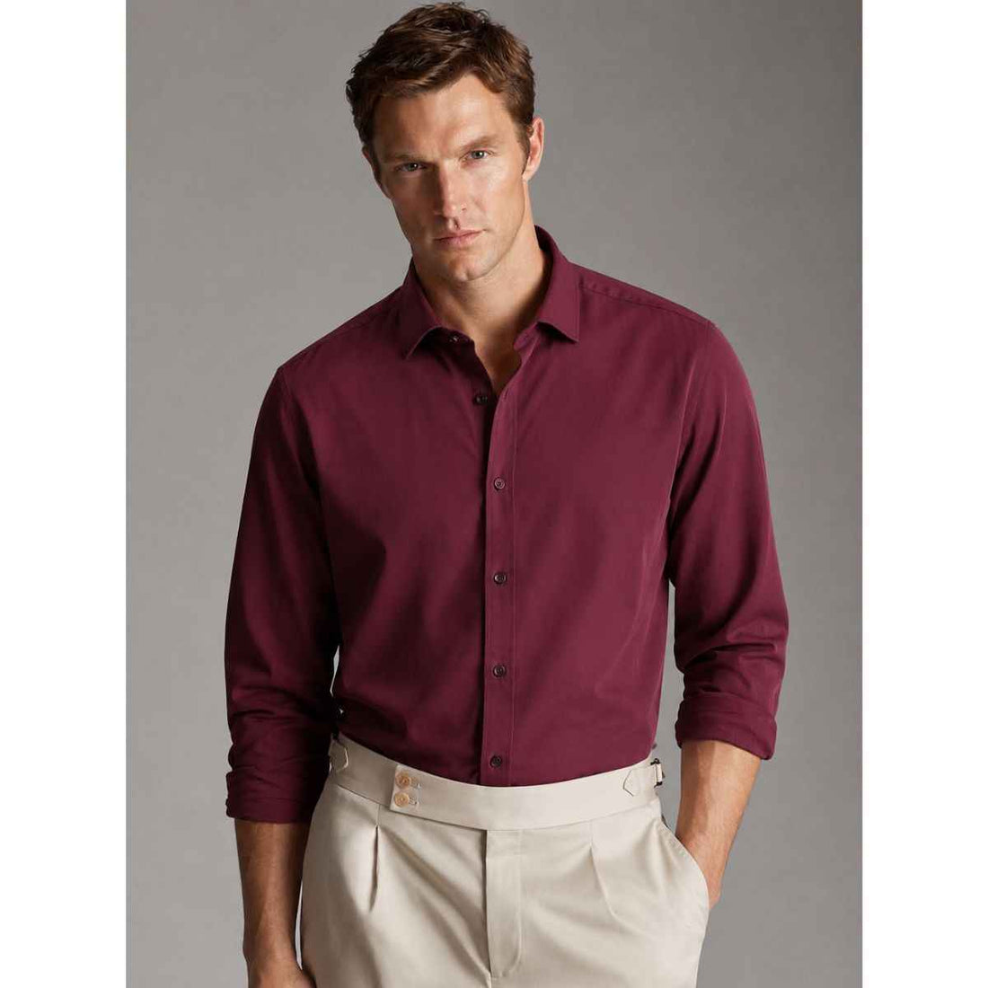 Blood Red Plain Casual Shirt (A-4420)