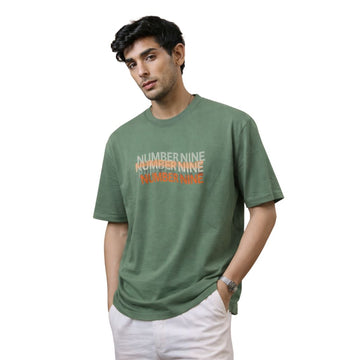 Olive Green Front Embroidered Over Sized T-shirt (A-4158)