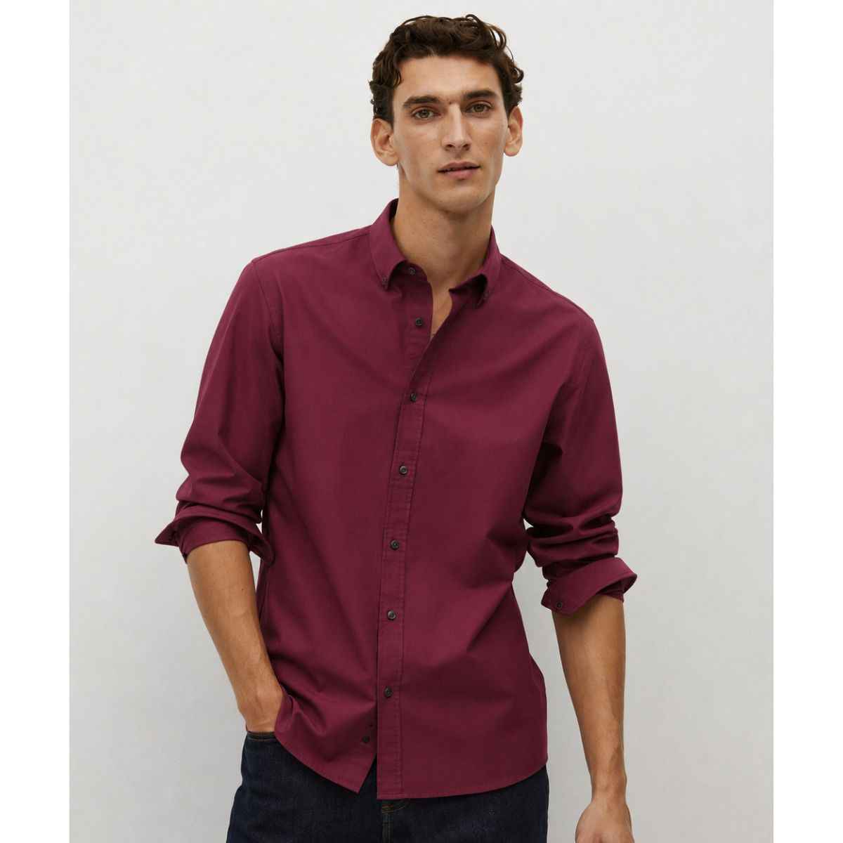 Blood Red Plain Casual Shirt (A-4420)