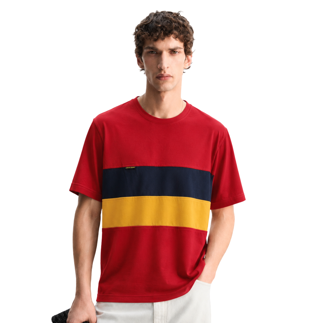 Round Neck Red Contrast Combination T-shirt (A-3592)