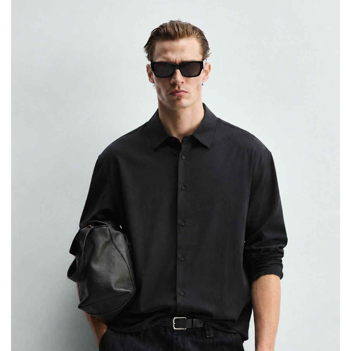 Plain Black Linen Fabric Casual Shirt (A-1268)