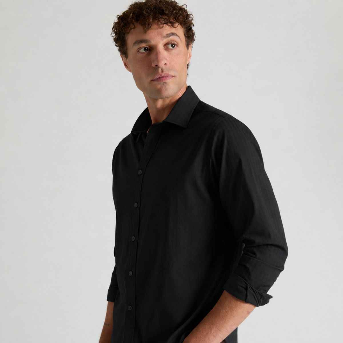 Plain Black Linen Fabric Casual Shirt (A-1268)