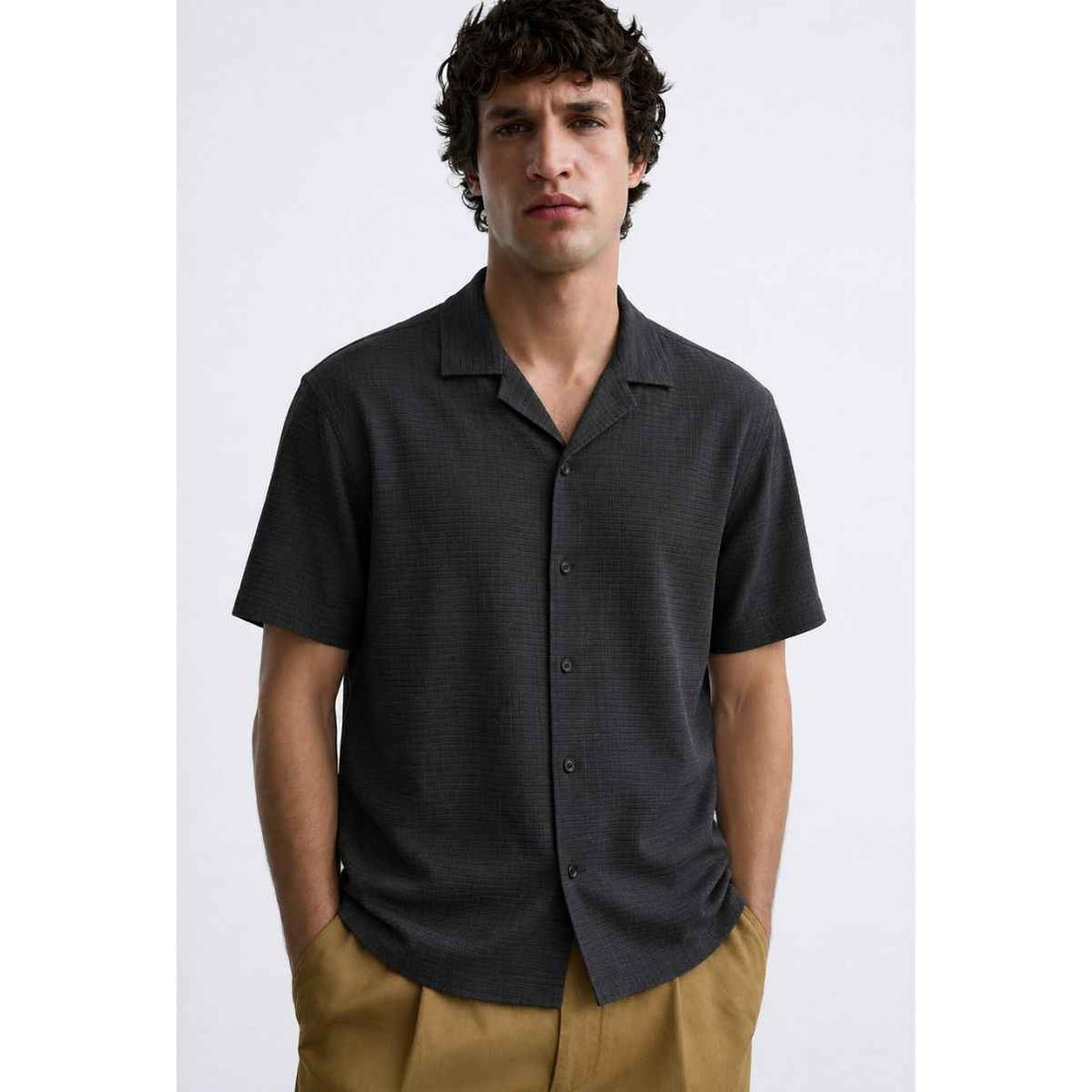 Grey & Green Shaded Self Texture Cuban Collar Shirt (A-3551)