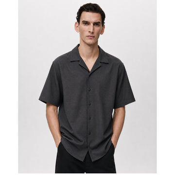 Grey & Green Shaded Self Texture Cuban Collar Shirt (A-3551)