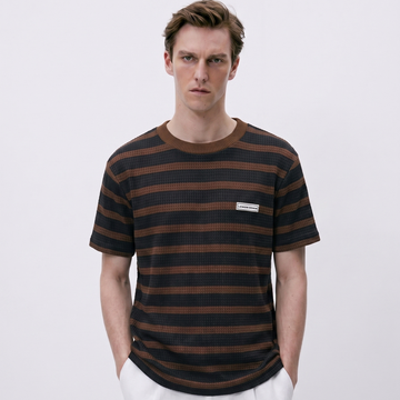 Brown & Black Stripes Round Neck Knitted T-shirt (A-5049)