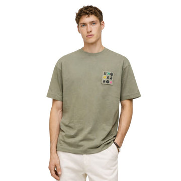 Olive Green Front & Back Printed T-Shirt (A-4163)