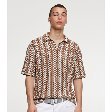Self Texture V-Neck Oversize Polo (A-5041)