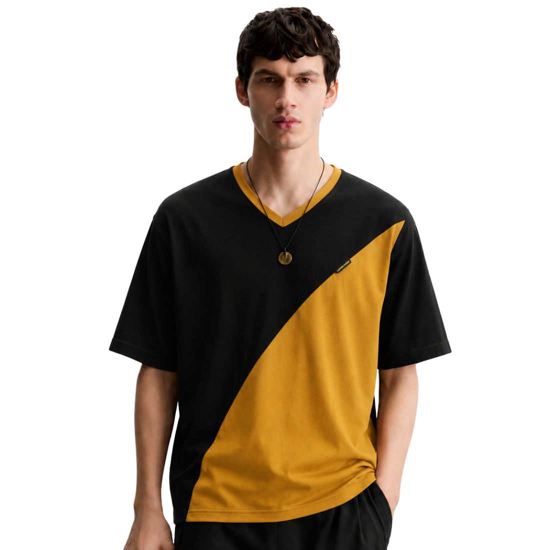 V-Neck Casual Contrast T-shirt (A-3600)