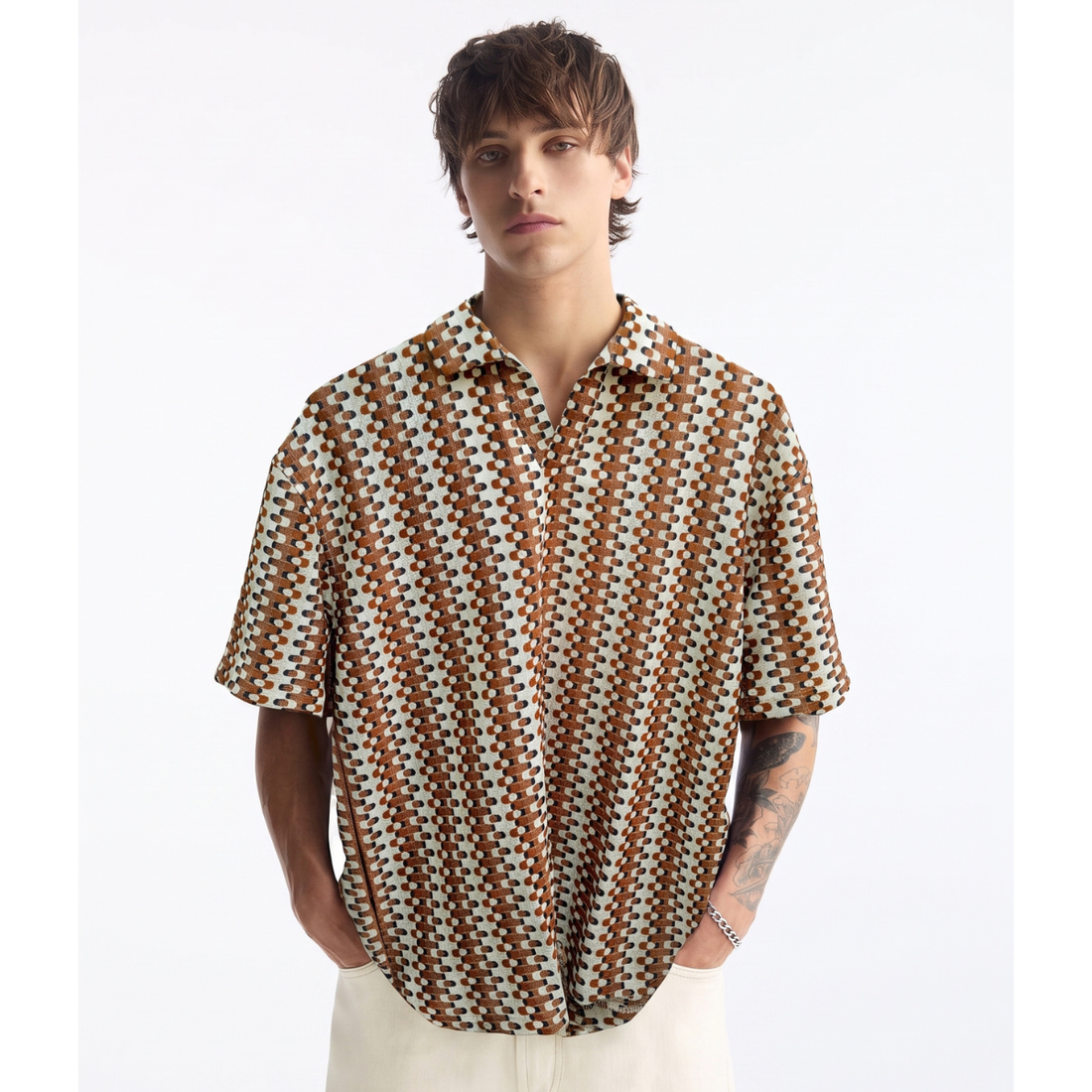 Self Texture V-Neck Oversize Polo (A-5041)