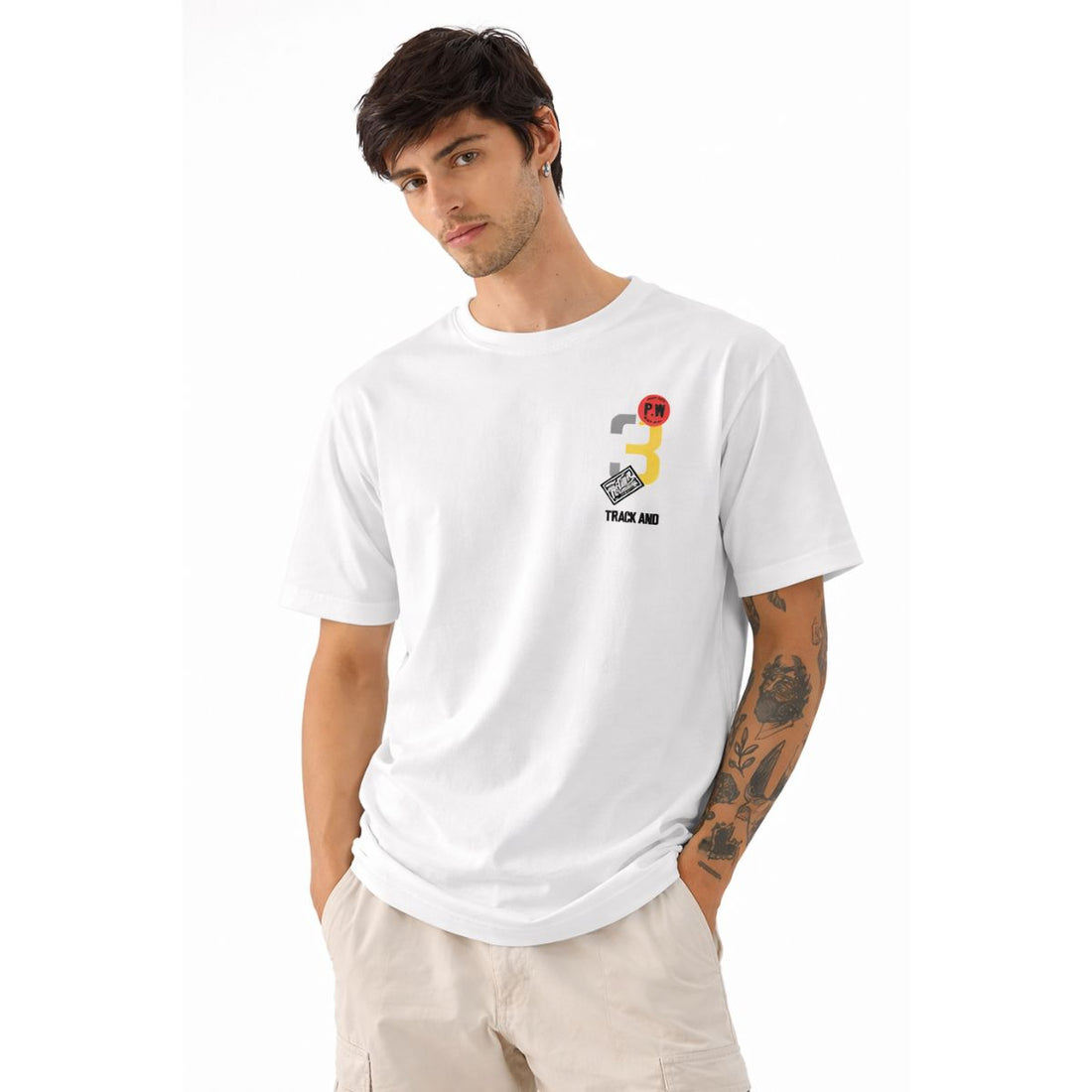 White Light Printed Mens Round Neck T-shirt (A-4157)