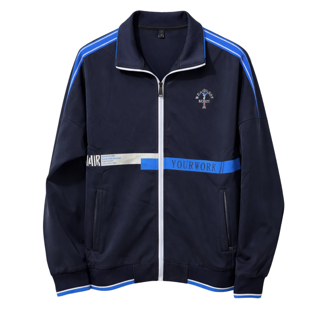 Navy Blue & White Contrast Double Fleece Activewear Track Suit (A-4013)