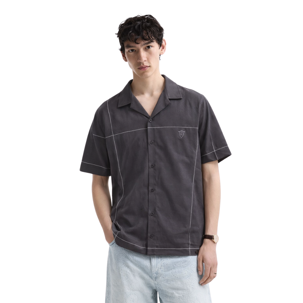Grey Self Texture Cuban Collar Shirt (A-3404)