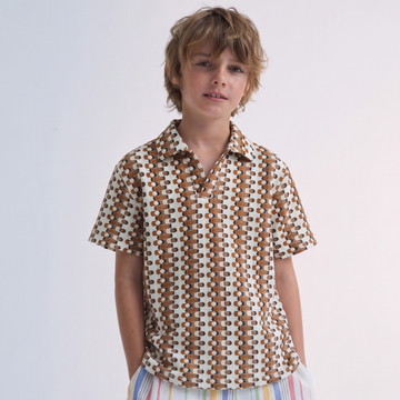 Boys V-Neck Self Texture Polo (A-5042)