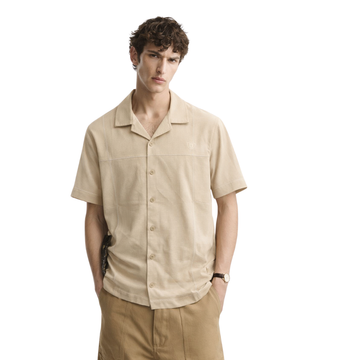 Camel Color Self Texture Cuban Collar Shirt (A-3404)