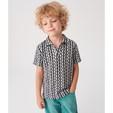 Grey Self Texture V- Neck Polo (A-5042)