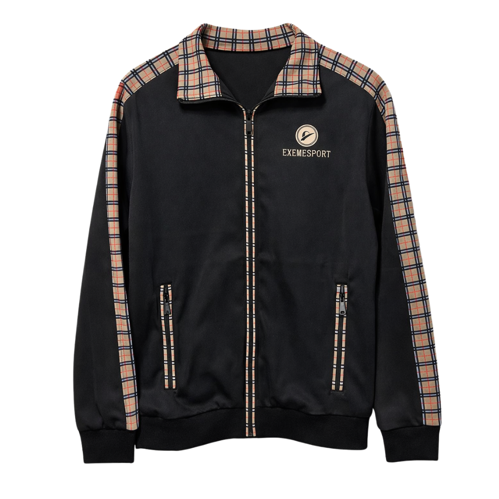 Black & Check Contrast Double Fleece Activewear Track Suit (A-4015)