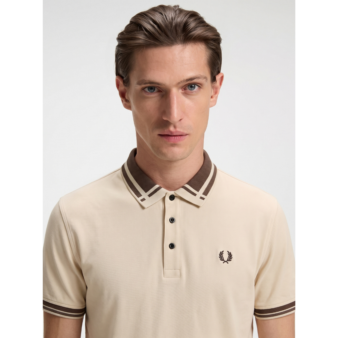 Creme & Brown Textured Collar Polo (A-5015)