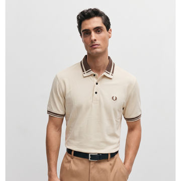 Creme & Brown Textured Collar Polo (A-5015)