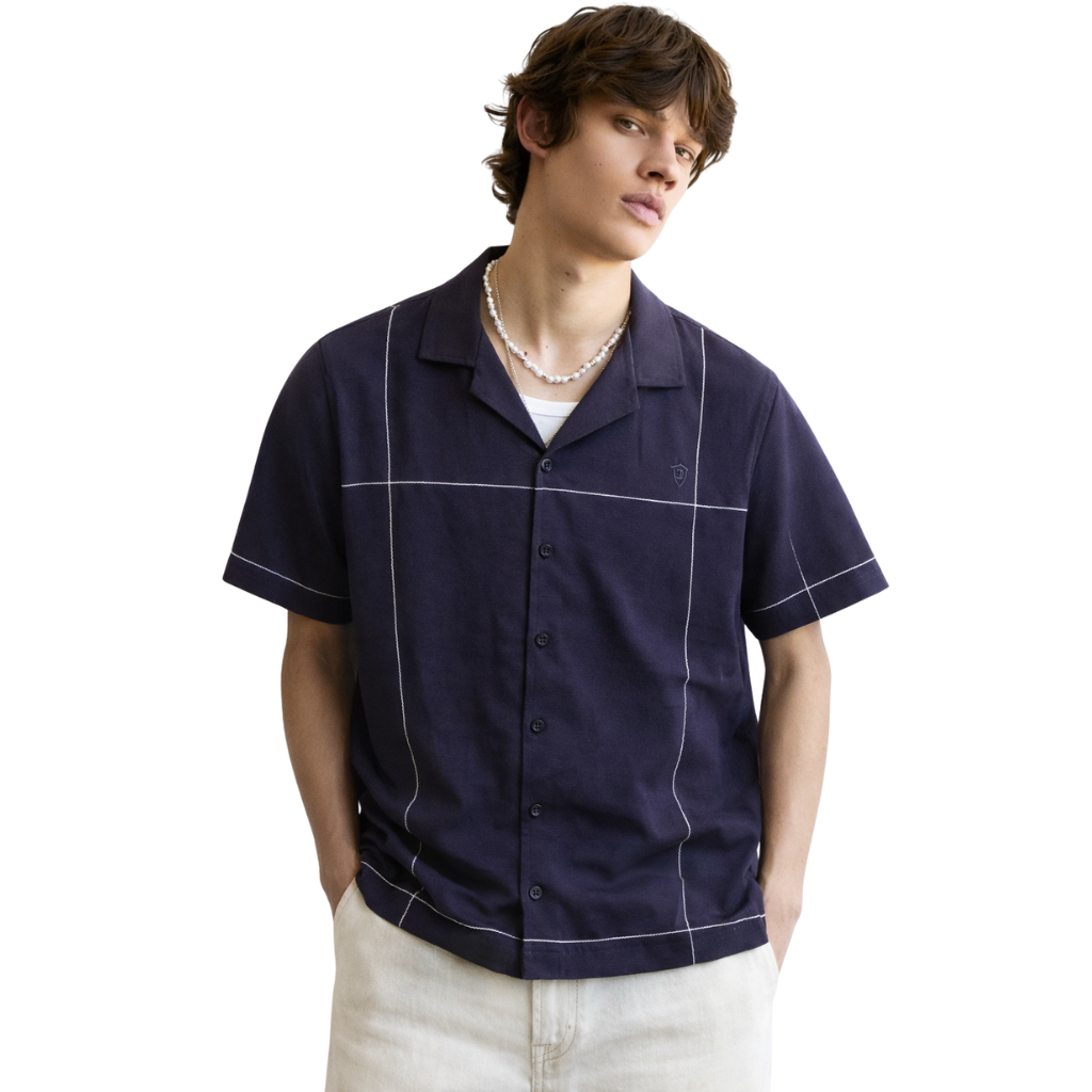 Self Texture Mens Cuban Collar Shirt (A-3403)