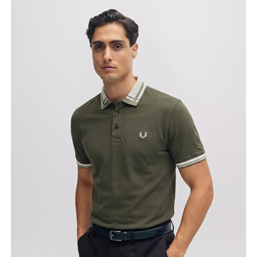 Olive Green Polo with White Textured Collar Polo (A-5015)