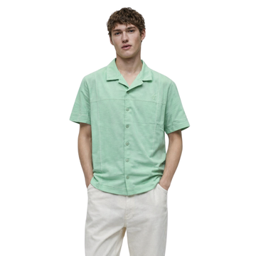 Sea Green Mens Self Texture Cuban Collar Shirt (A-3403)