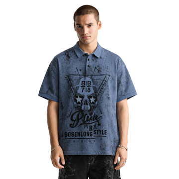 Light Sky Blue Skull Embroidered T-shirt (A-4630)