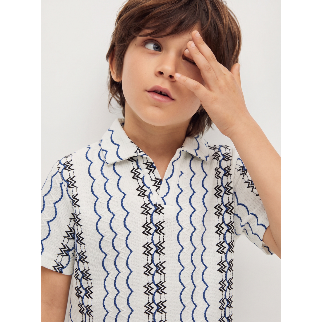 Boy Self Texture V-Neck Trendy Oversized Polo (A-5042)