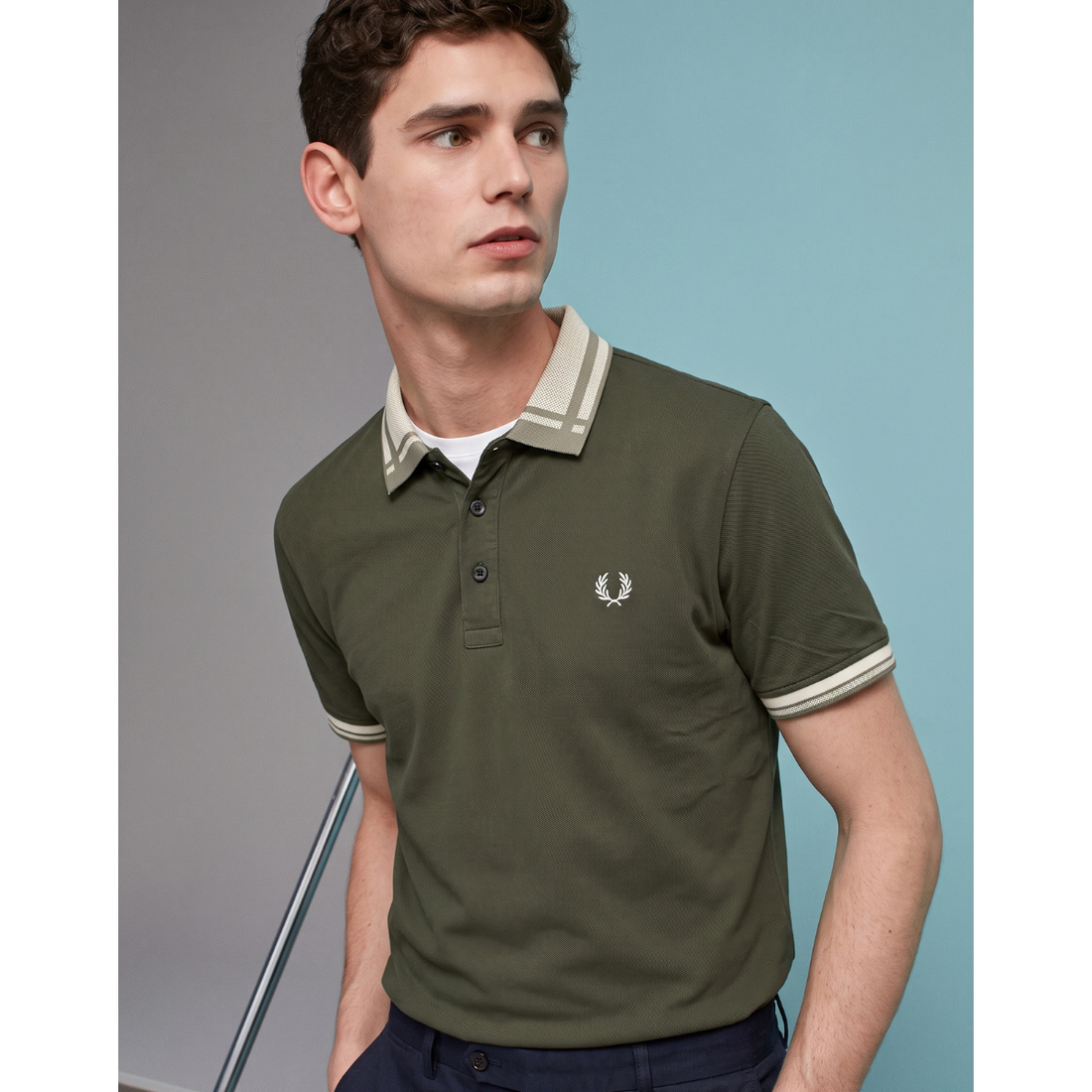 Olive Green Polo with White Textured Collar Polo (A-5015)