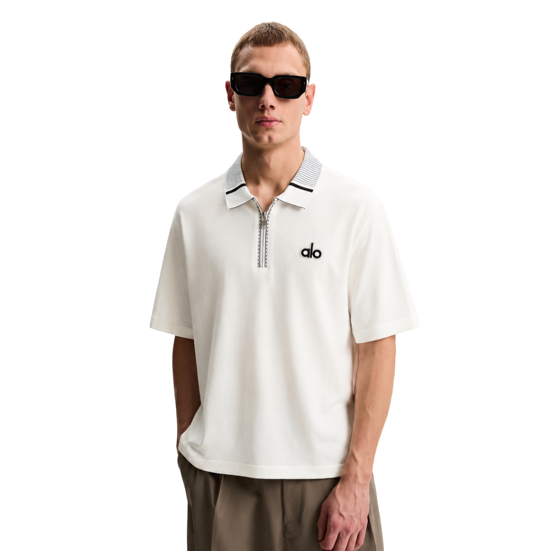 White Half Zipper Imported Polos (A-4955)
