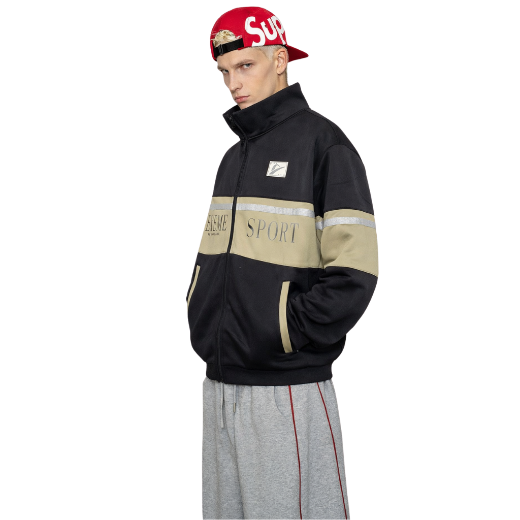 Black Double Contrast Fleece Activewear Track Suit (A-4017)