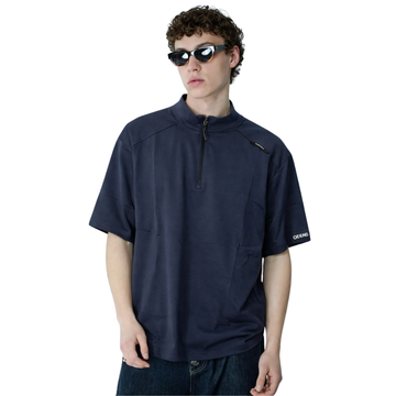 Mens Bend Collar Down shoulder Navy Blue T-Shirt (A-4116)
