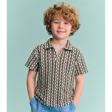 V-Neck Self Texture Over Sized Boys Polo (A-5042)