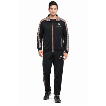 Black & Check Contrast Double Fleece Activewear Track Suit (A-4015)
