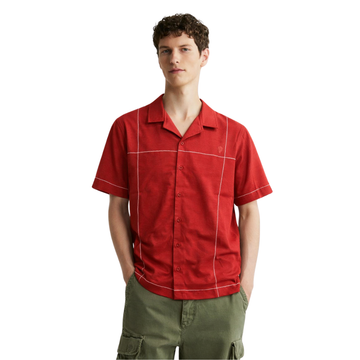 Red Self Texture Mens Cuban Collar Shirt (A-3403)