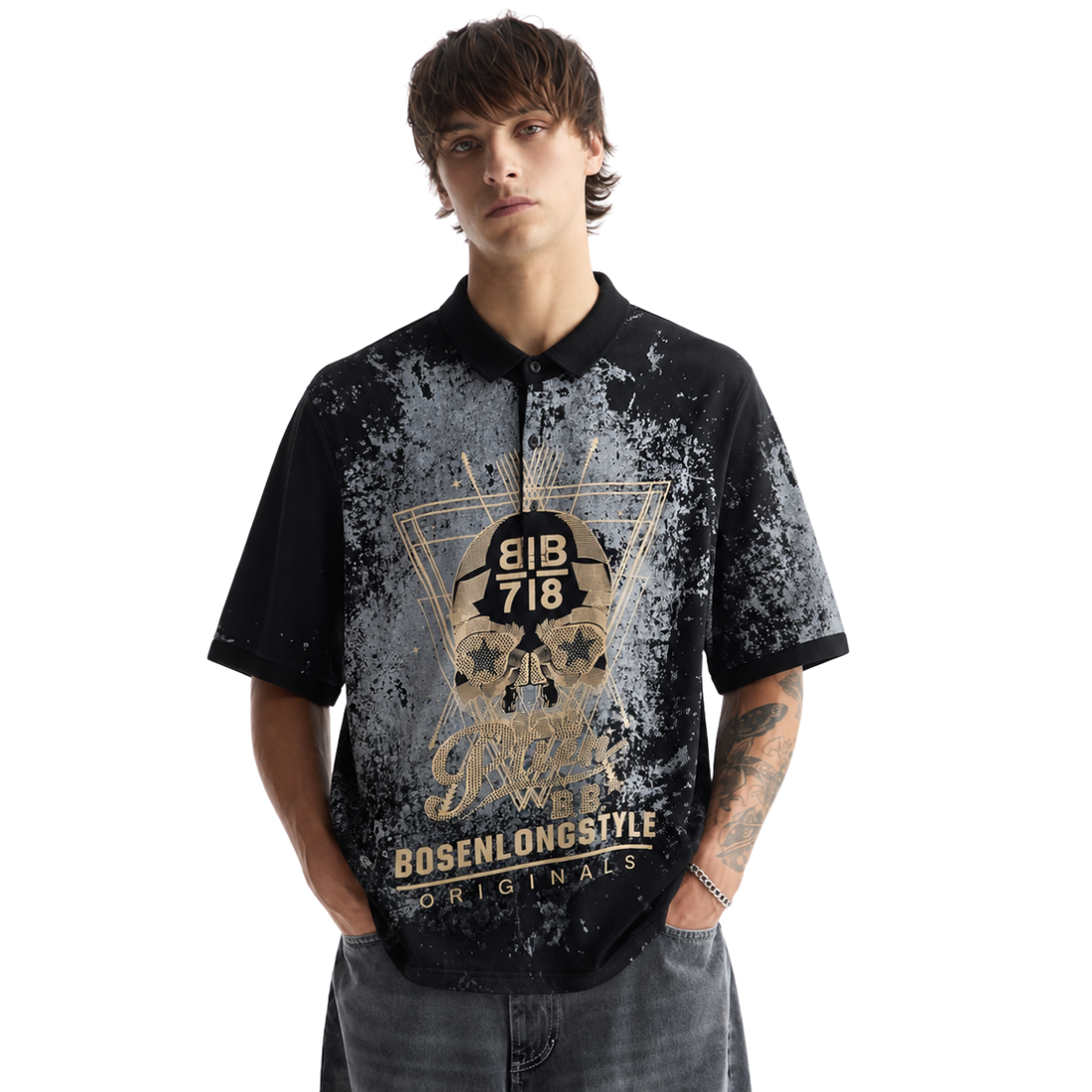 Black Skull Embroidered Polo (A-4630)