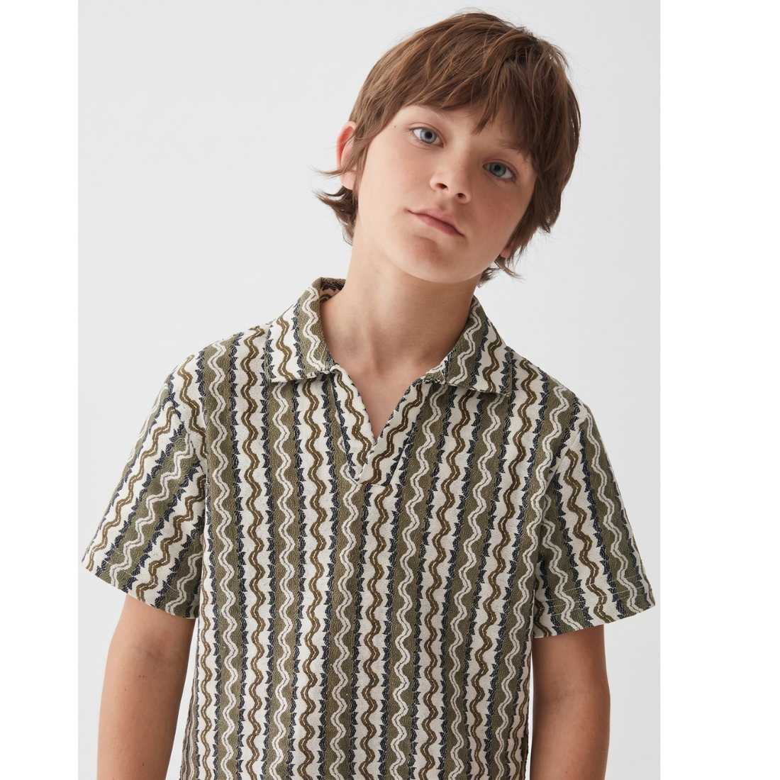 V-Neck Self Texture Over Sized Boys Polo (A-5042)