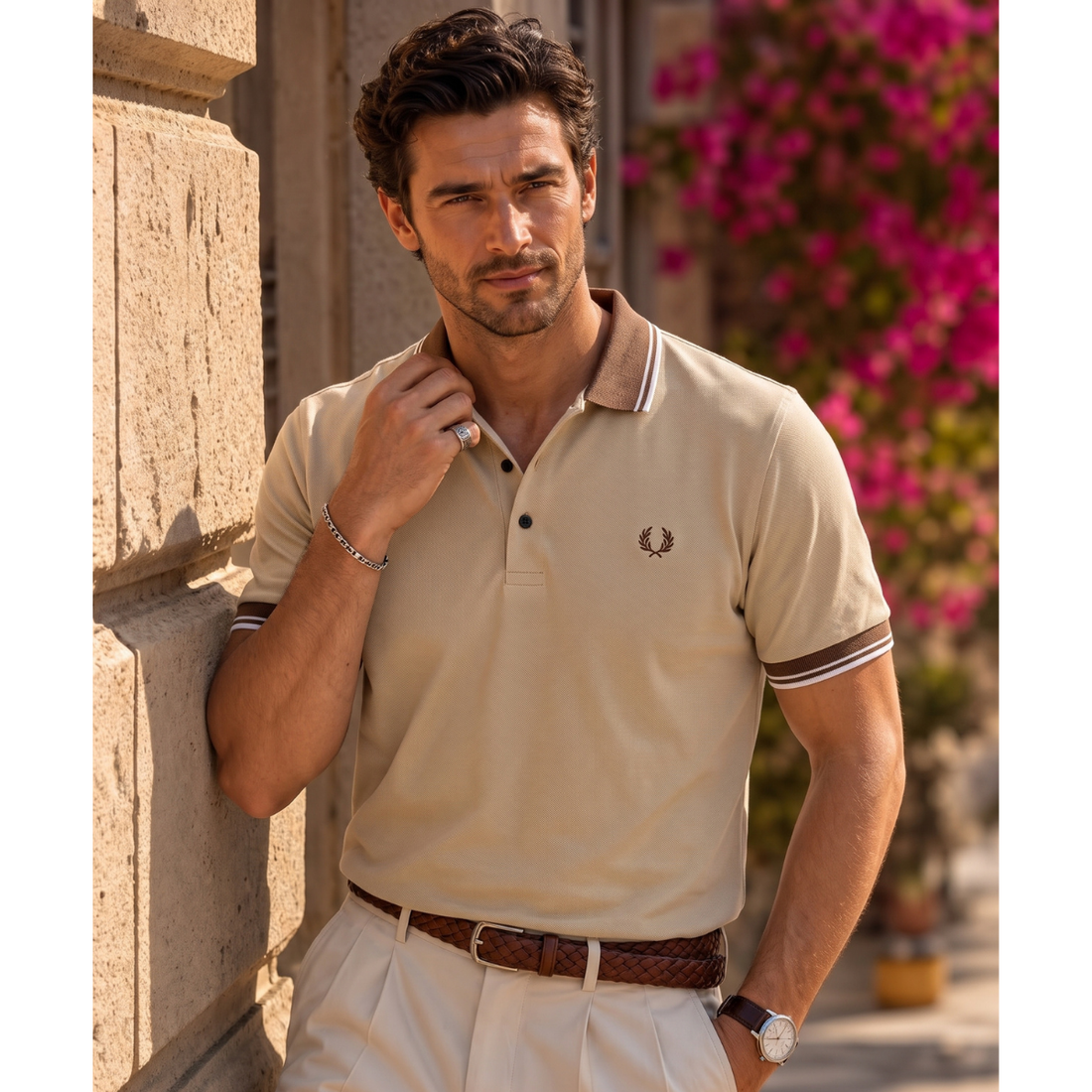 Camel Color & Brown Color Texture Collar Polo (A-5015)