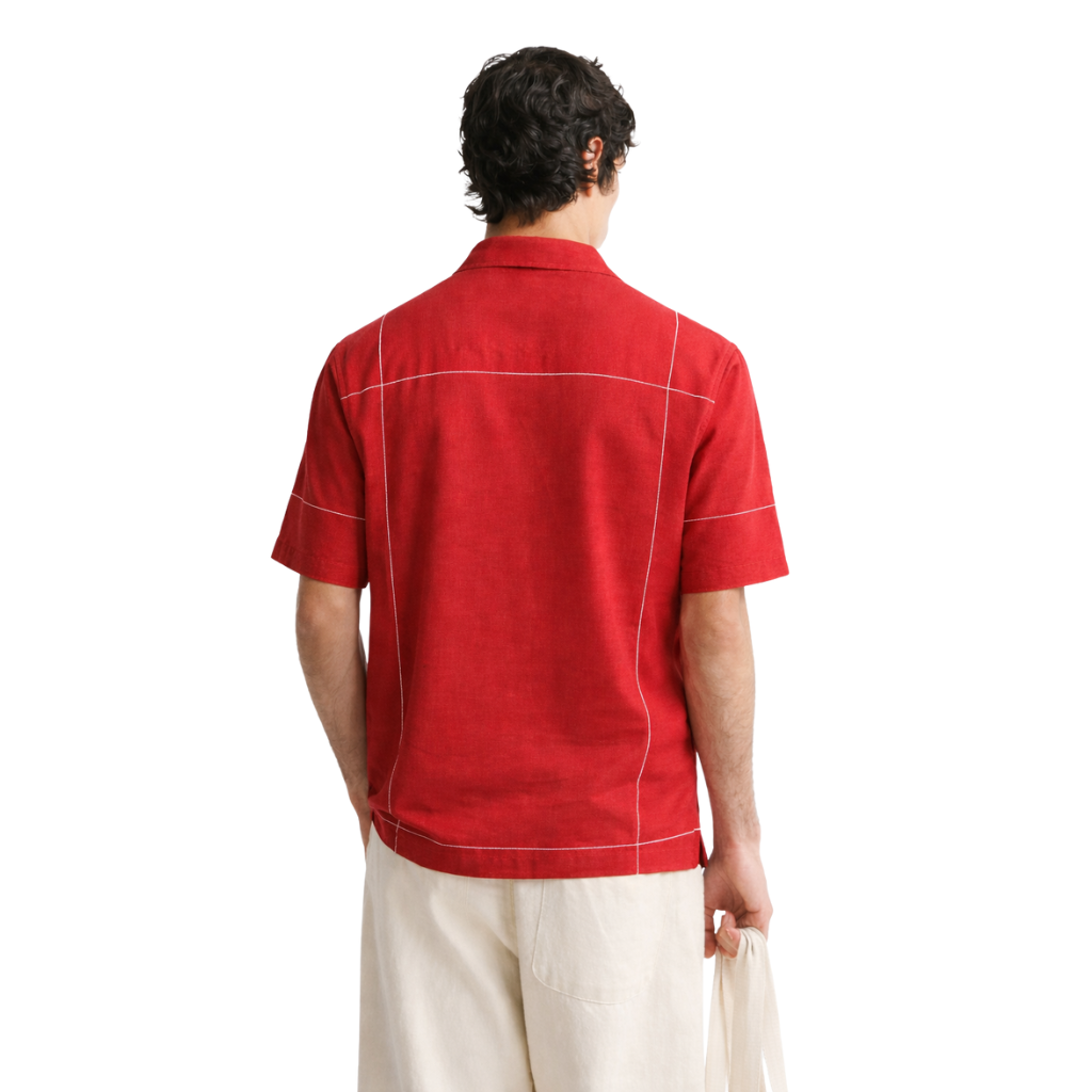 Red Self Texture Mens Cuban Collar Shirt (A-3403)