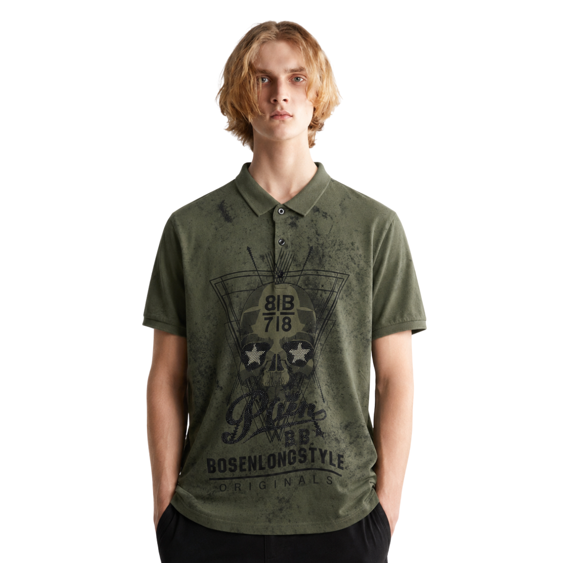 Green Skull Embroidered Polo  (A-4630)