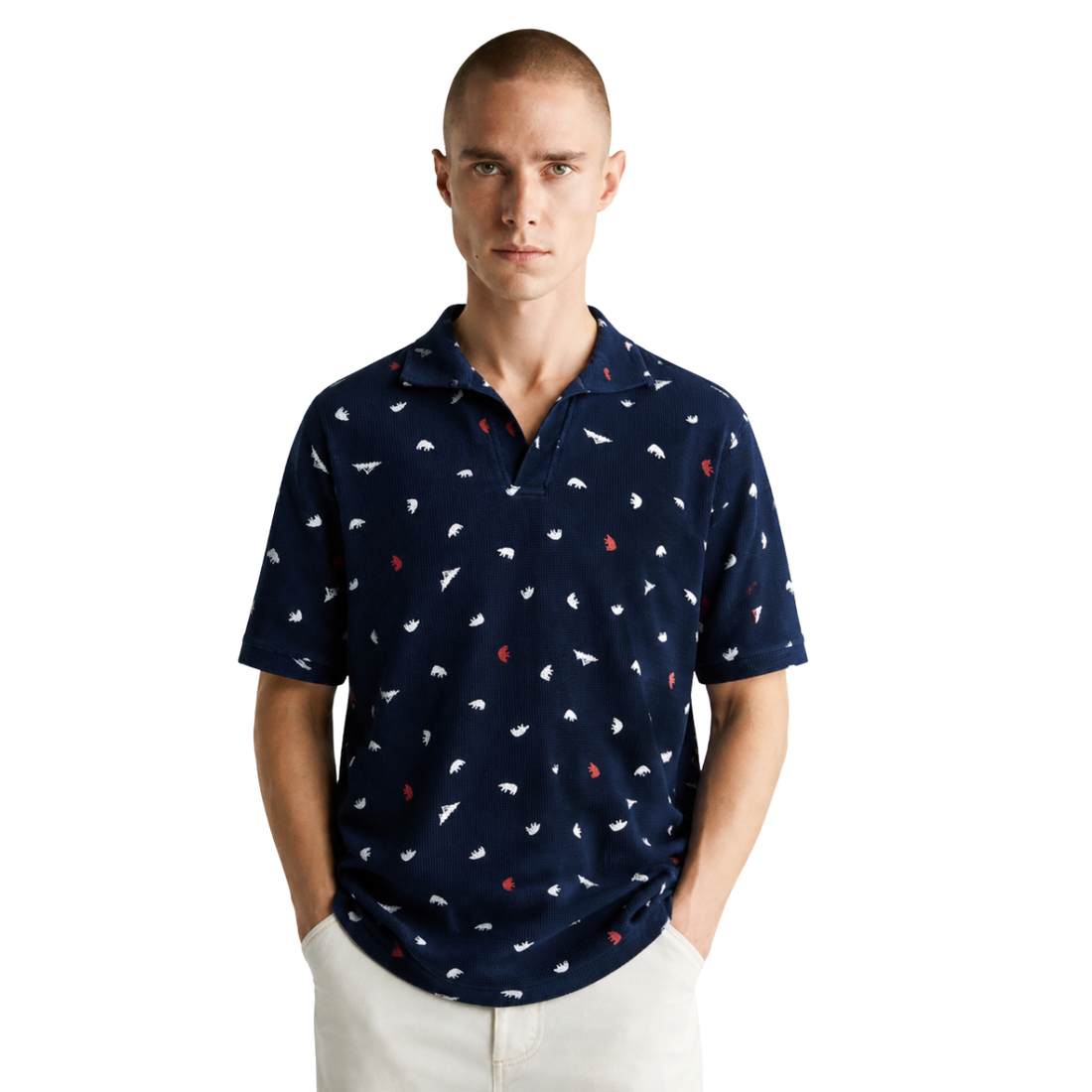 V-Neck Self Texture Printed Polo (A-3811)