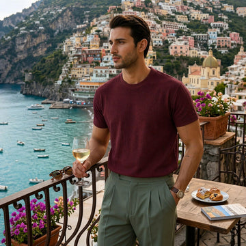 Maroon Self Texture Round Neck T-shirt (A-4410)