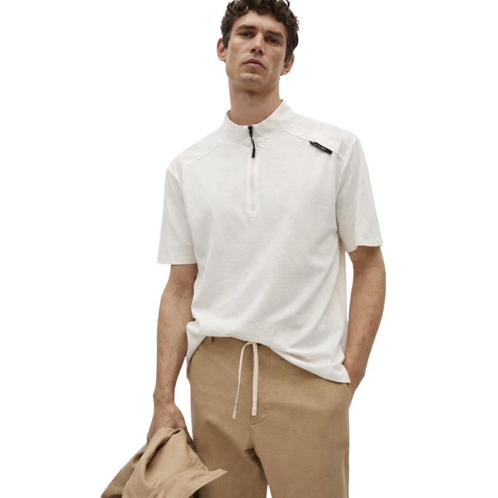 White Down shoulder Half Sleeve Bend Collar T-shirt (A-4116)