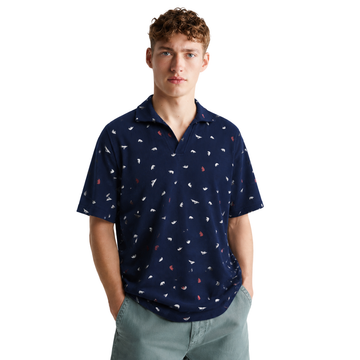 V-Neck Self Texture Printed Polo (A-3811)