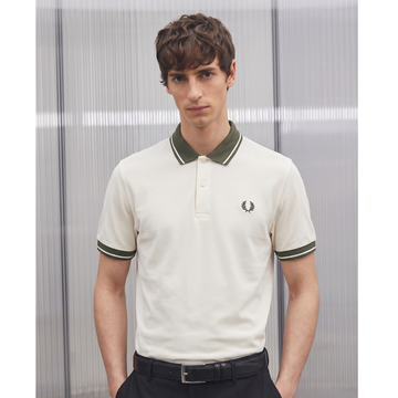 Off White Polo with Olive Green Texture Collar Polo (A-5015)
