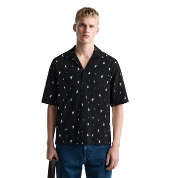 Black V-Neck Self Texture Printed Polo (A-3811)