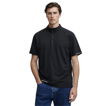 Black Down shoulder Bend Collar T-shirt (A-4116)