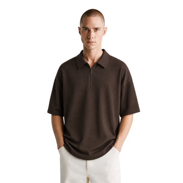 Brown Self Lining Half Zipper Polo (A-4408)
